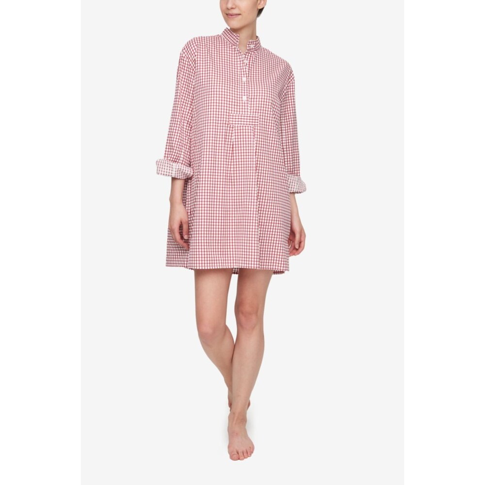 The Sleep Shirt Pink Gingham Nightgown Tunic Button Front Collared
